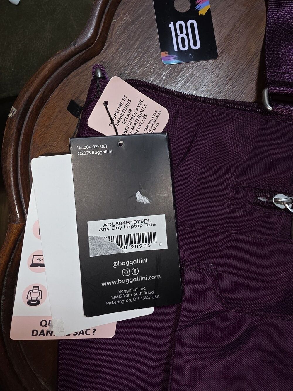 Baggallini Anywhere Day Laptop Tote Purple NWT RFID Travel Work Bag Lightweight - Picture 9 of 9